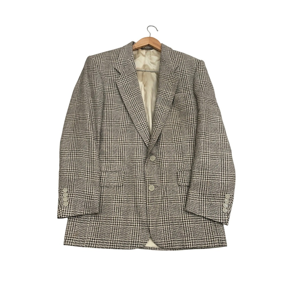 Vintage Christian Dior Monsieur Silk Wool Blazer 40 R Tan Houndstooth Sport Coat